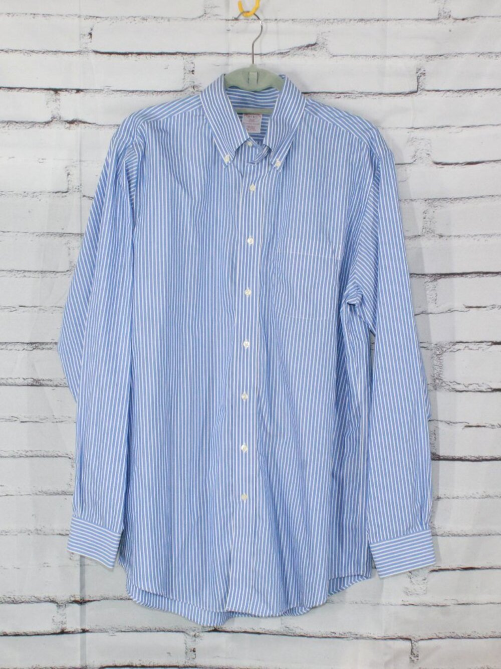 Brooks Brothers 346 Blue Striped Non Iron Cotton Button Down Shirt Size 16.5 6/7